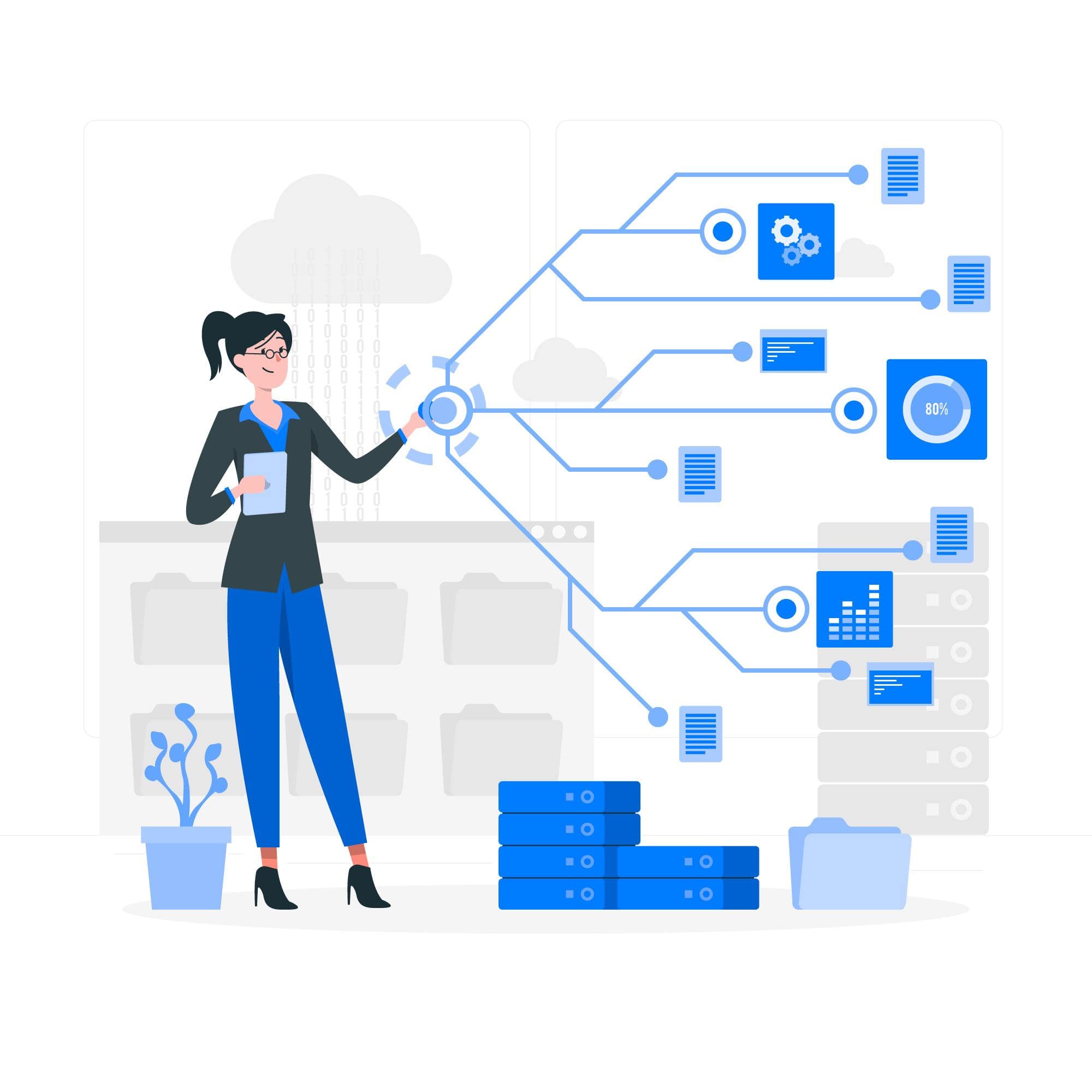 Female employee interacting with the virtual world for data indexing.