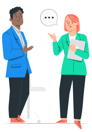 Two health workers discussing their White-labelled solution.
