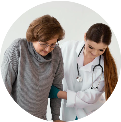 Doctor helping Senior Patient to Walk using adjustable Walker.